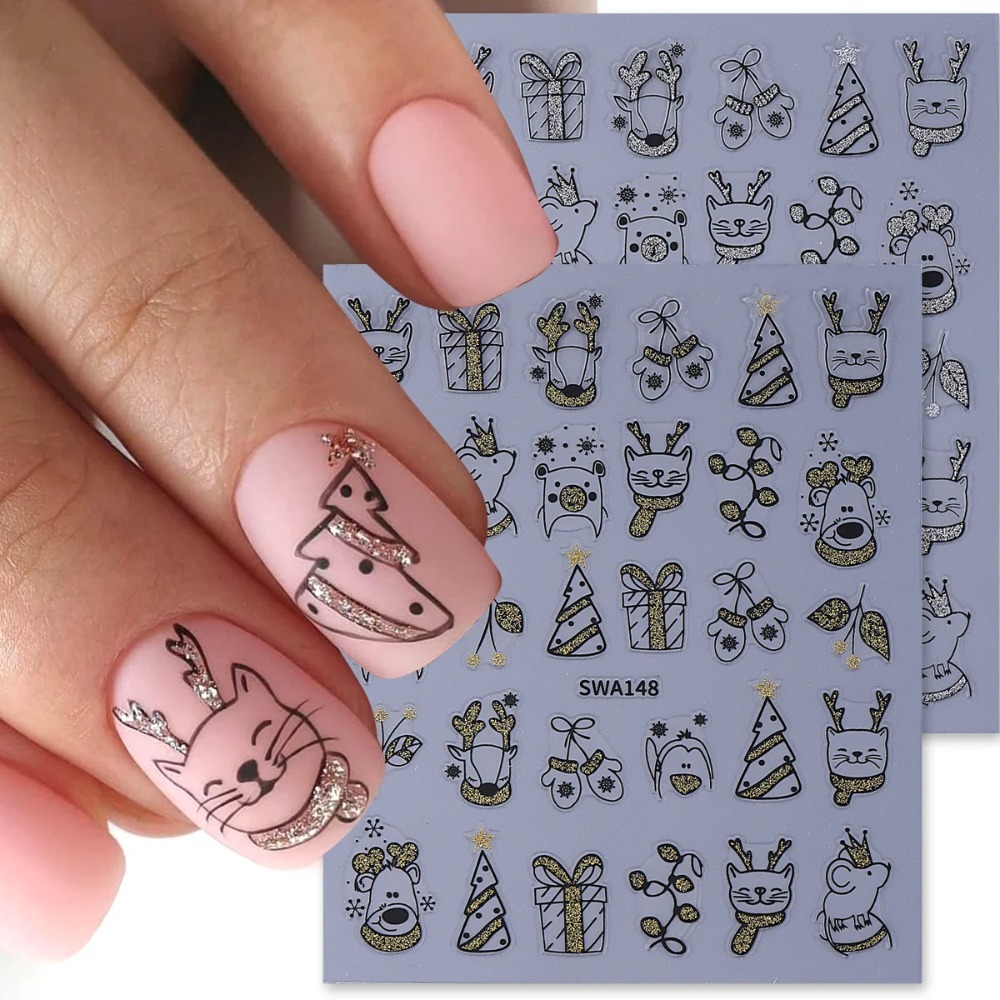 Nail Art Xmas Simple - 1 buah Stiker Seni Kuku Natal