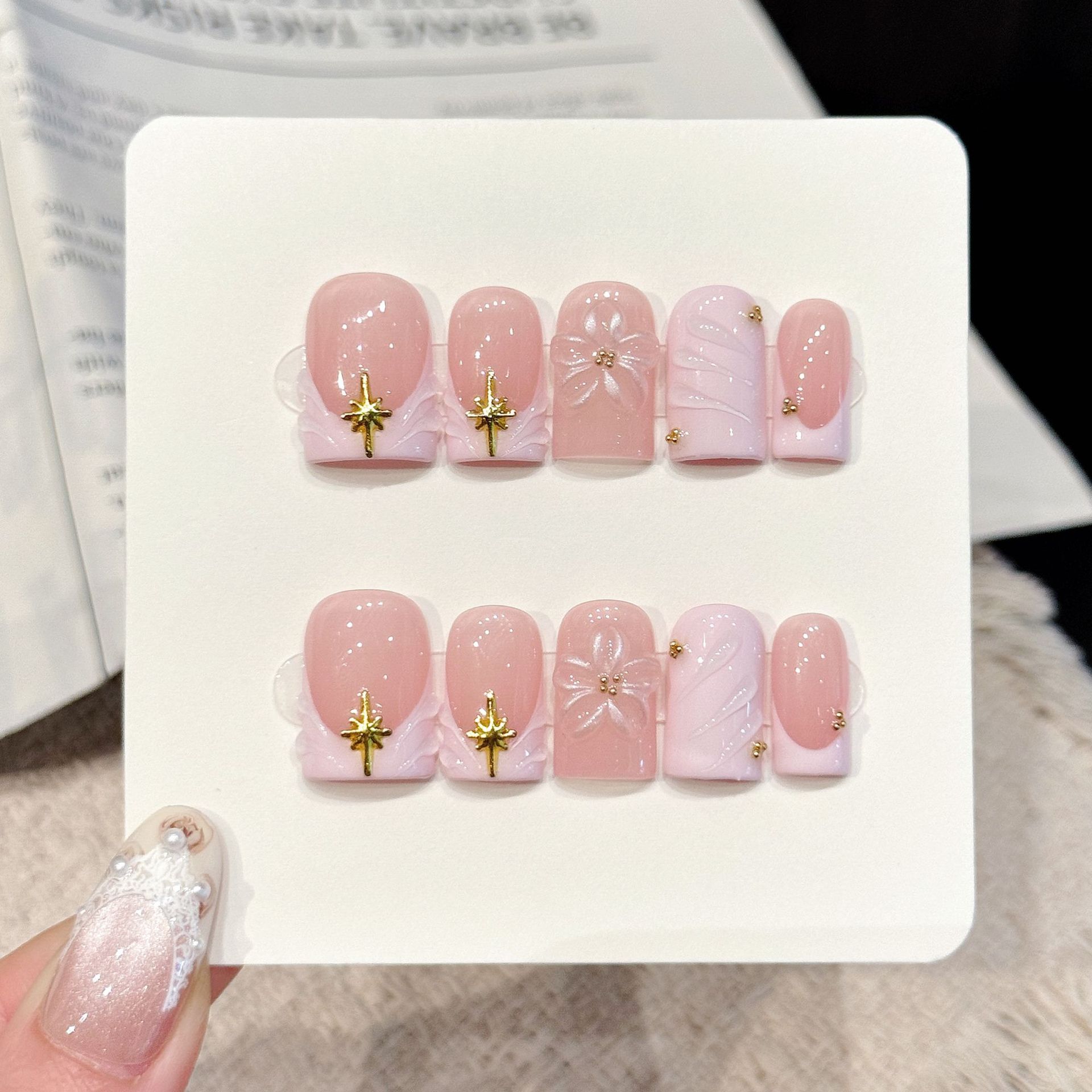 Nail Art Pink Soft - 10pcs Kuku Buatan Tangan Warna Pink