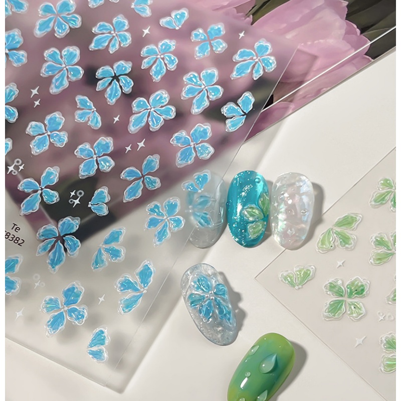 Nail Art Ice Blue - Stiker seni kuku clover hijau biru