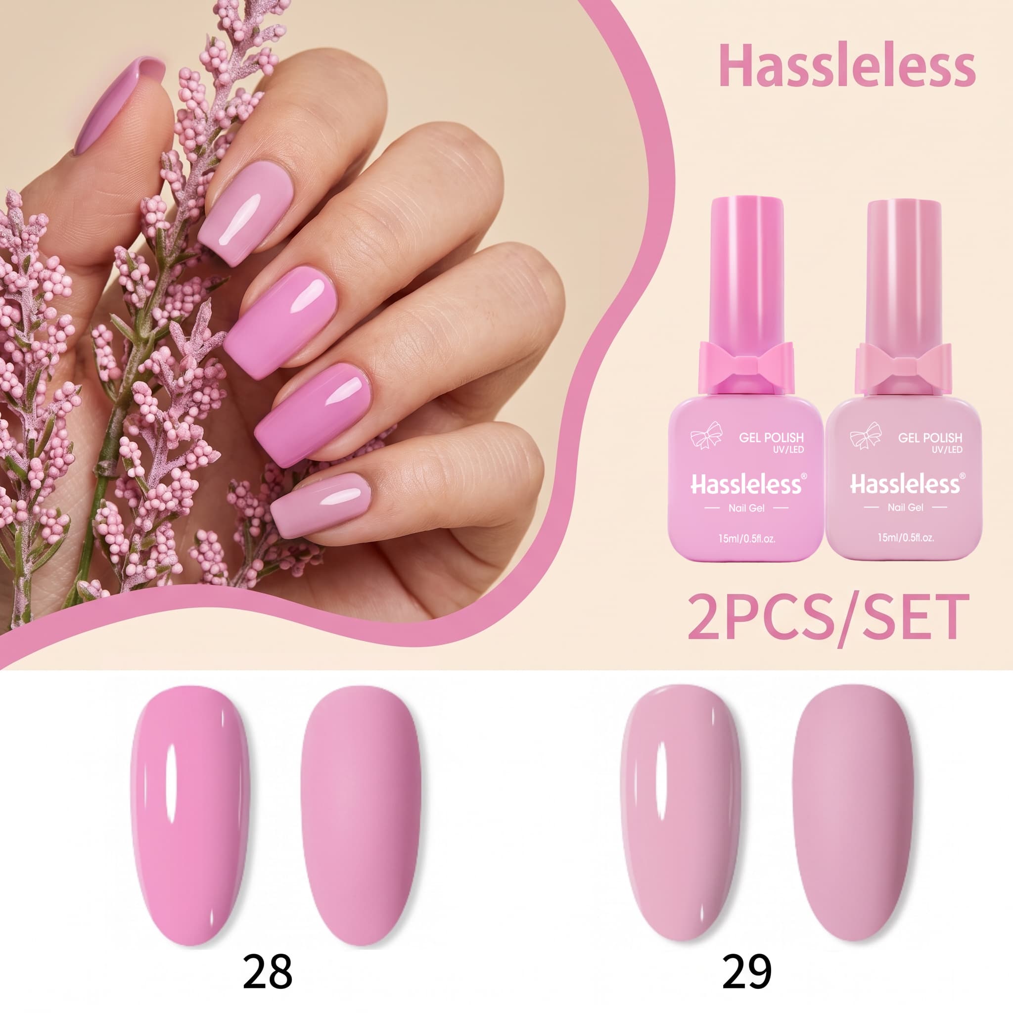 Nail Art Pink Soft - Set Cat Kuku Gel 2-Piece Gentle
