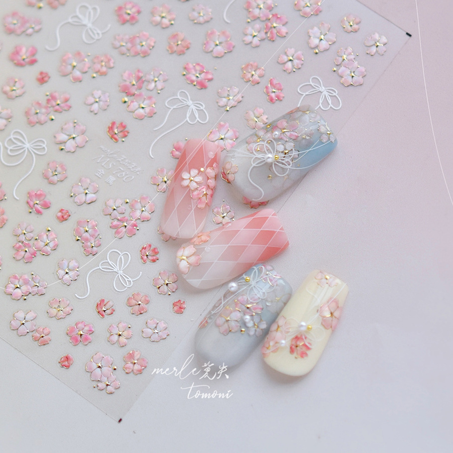 Stiker Seni Kuku 5D Bunga Saku - Nail Art Pink Soft ulasan dan harga