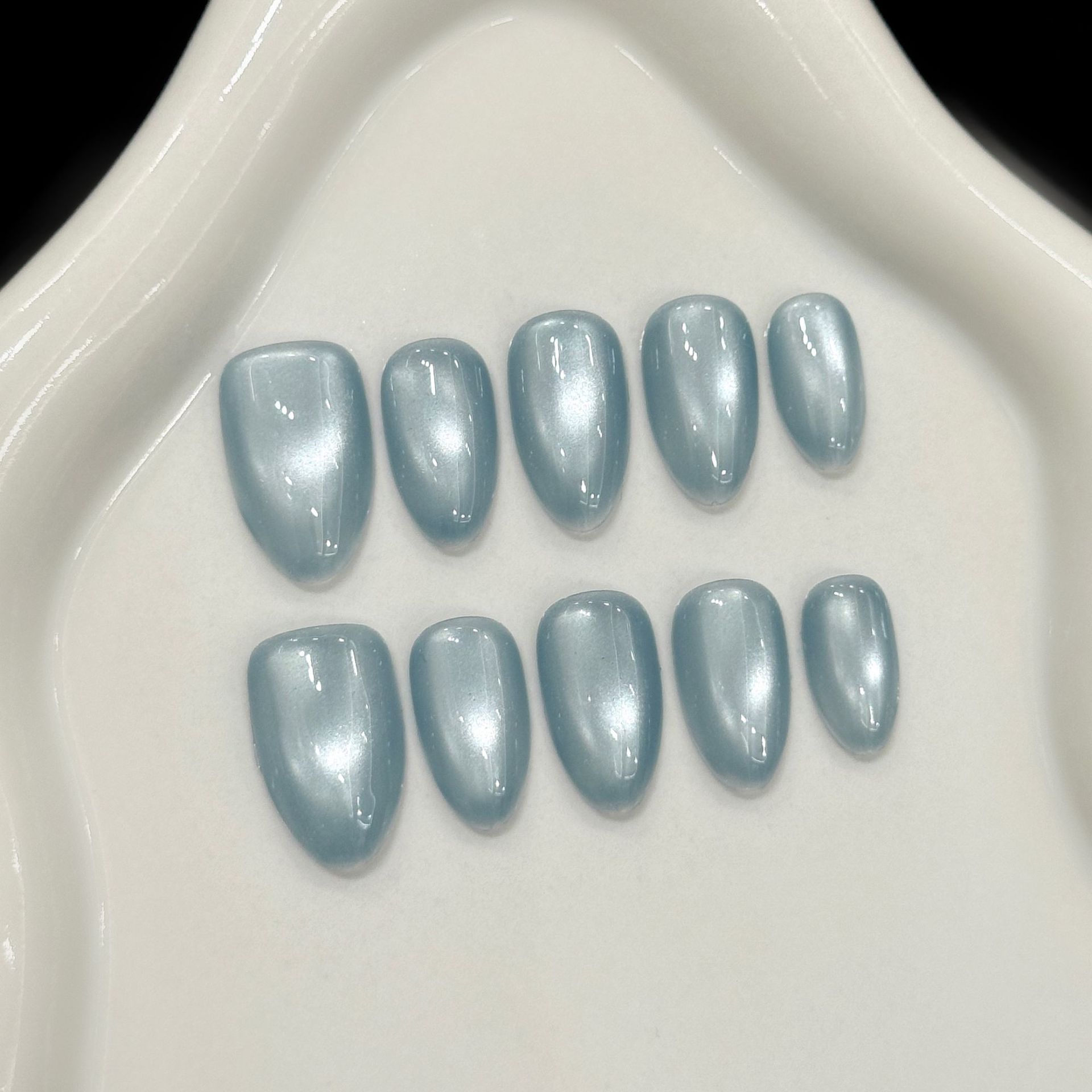 10Pcs Kuku Palsu Biru Cat Eye  - Nail Art Simple ulasan dan harga