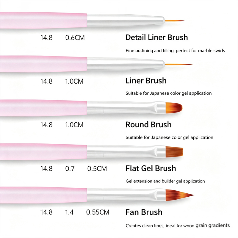 5Pcs Kuas Seni Kuku Transparan - Nail Art Pink Soft ulasan dan harga