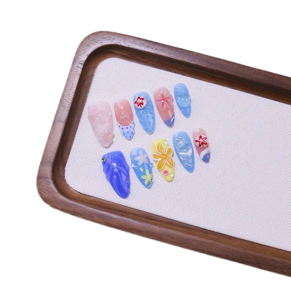Kuku Palsu Mewah Bentuk Almond - Nail Art Ice Blue ulasan dan harga