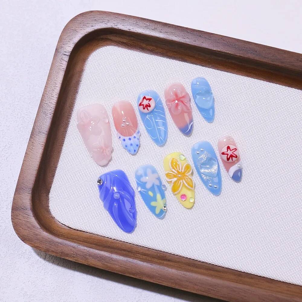 Kuku Palsu Mewah Bentuk Almond - Nail Art Ice Blue ulasan dan harga