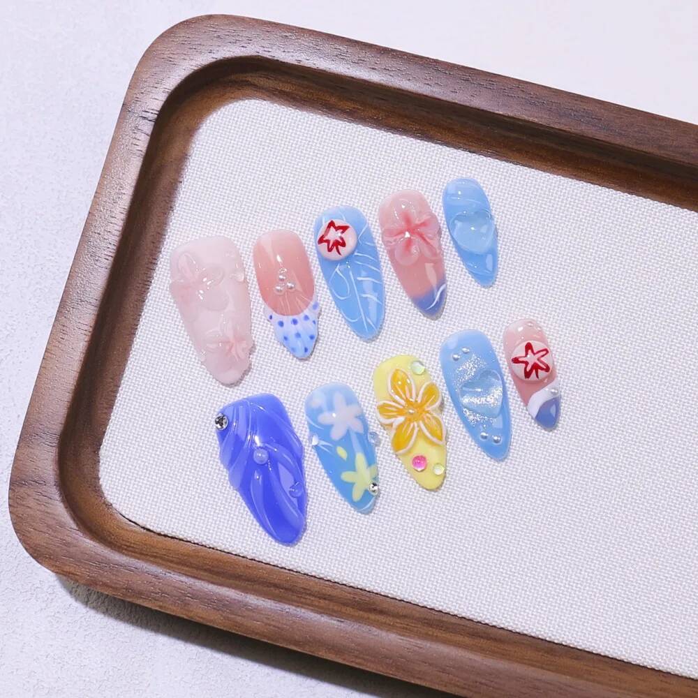 Kuku Palsu Mewah Bentuk Almond - Nail Art Ice Blue ulasan dan harga