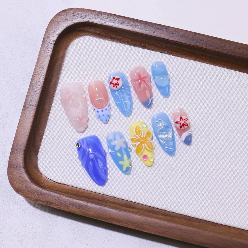 Kuku Palsu Mewah Bentuk Almond - Nail Art Ice Blue ulasan dan harga