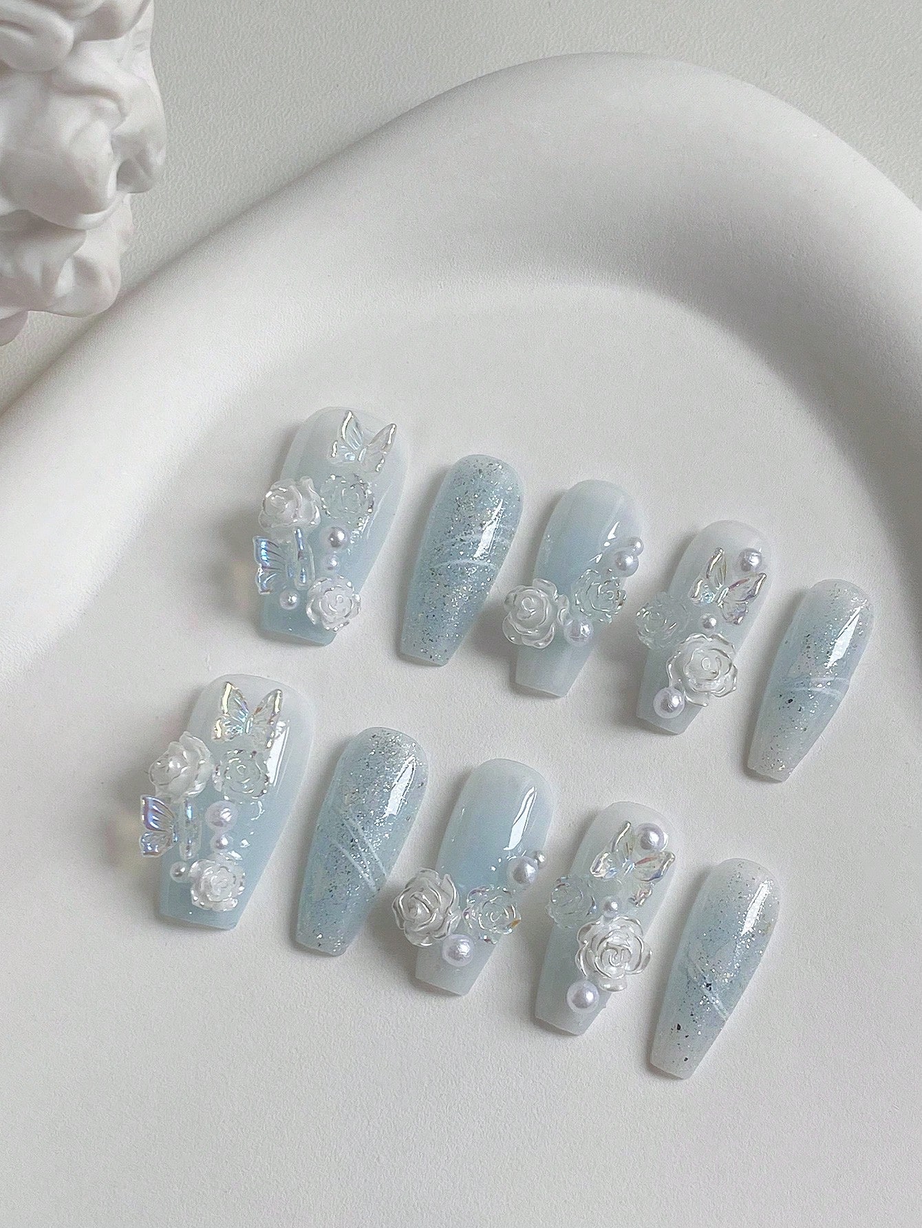 10 Buah Kuku Bentuk Peti Mati  - Nail Art Ice Blue ulasan dan harga