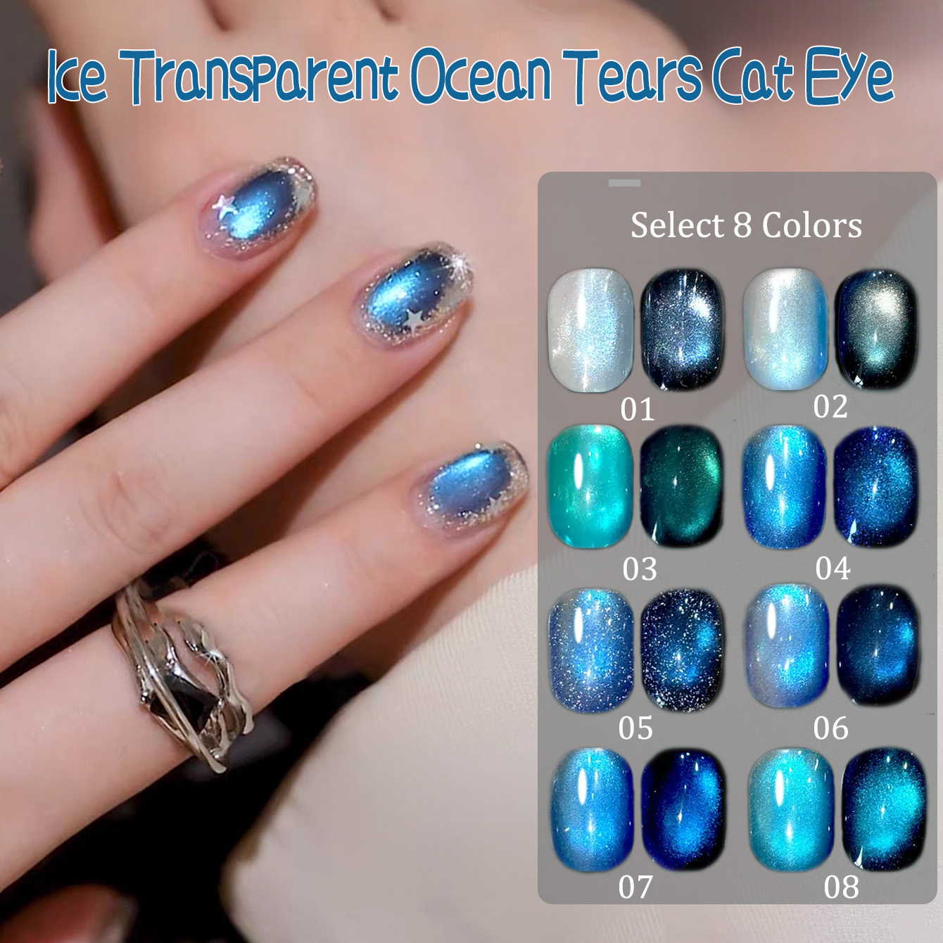 SHAKA 1-8pcs Cat Kuku Gel Mata - Nail Art Ice Blue ulasan dan harga