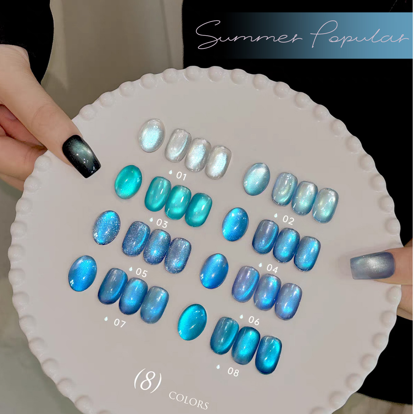 SHAKA 1-8pcs Cat Kuku Gel Mata - Nail Art Ice Blue ulasan dan harga